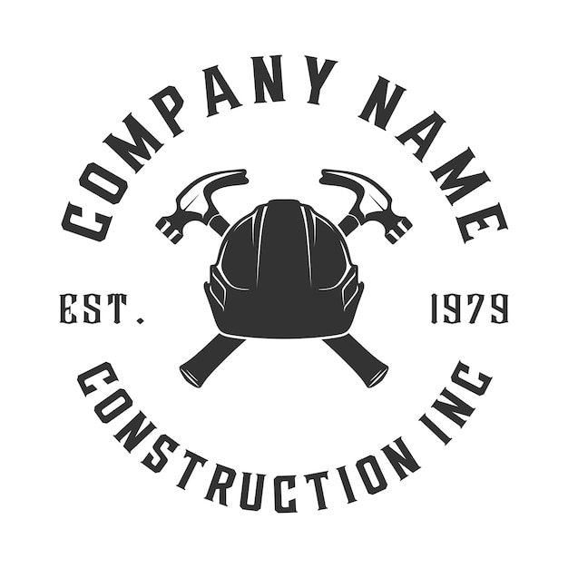 construction vector logo. builder's helmet and hammer icon, for the construction, building and home