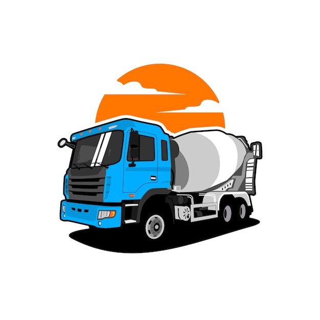 construction vehicle concrete mixer truck vector illustration