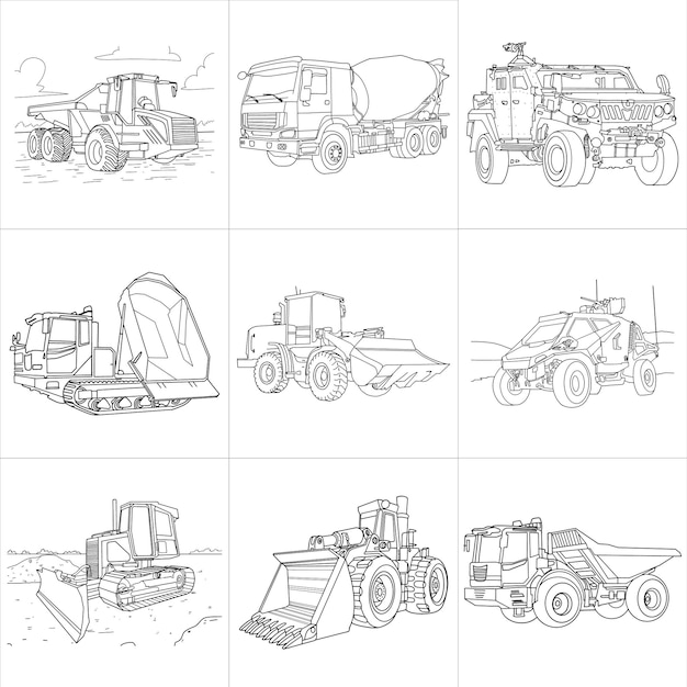 Construction Vehicle sketch line art illustration