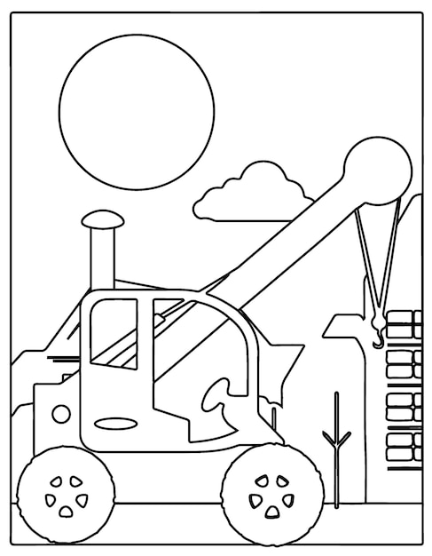 Construction vehicles coloring page for kids