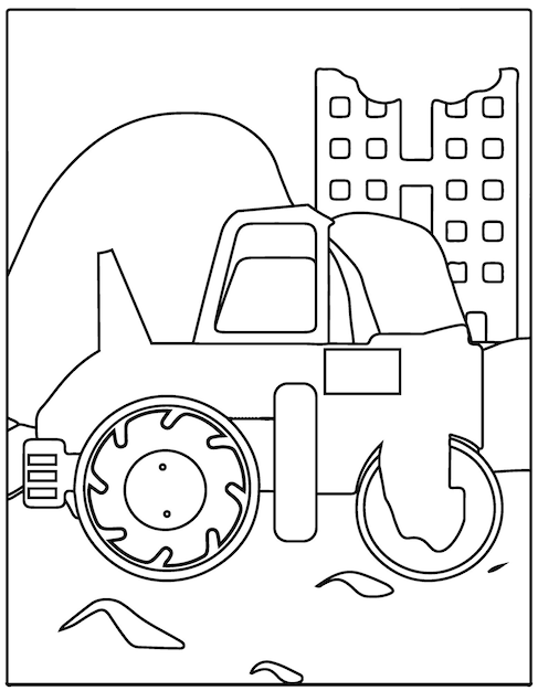 Construction vehicles coloring page for kids