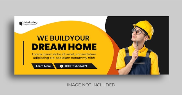 Construction web banner or social media Facebook cover template