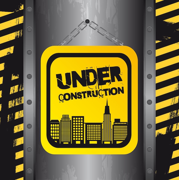 under construction with buildings grunge vector