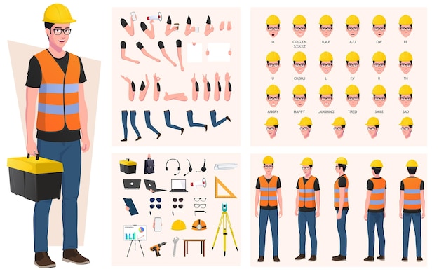 Construction Worker, Engineer Character Creation Pack, with Tools, Equipements, gestures and Face Expressions.