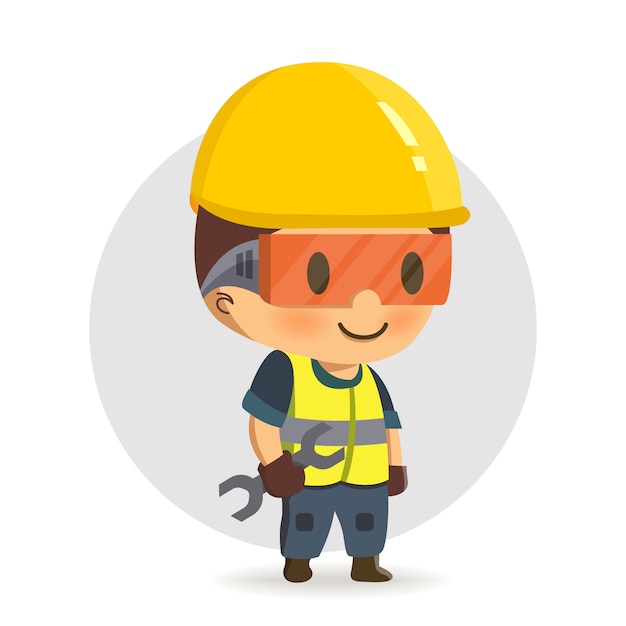 Construction worker holding a spanner or wrench.