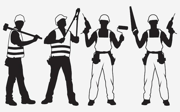 construction worker illustration silhouettes line art