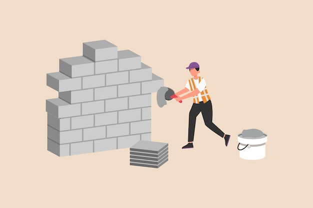 Construction worker laying bricks for construction Engineers day concept Flat vector illustration isolated