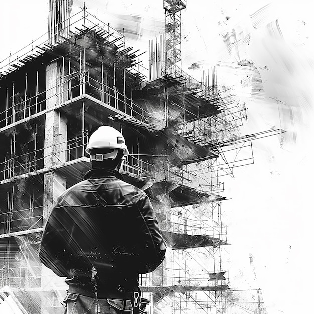 a construction worker stands in front of a construction site