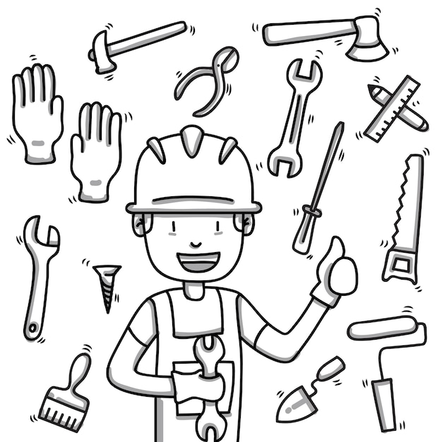 Construction worker and tools