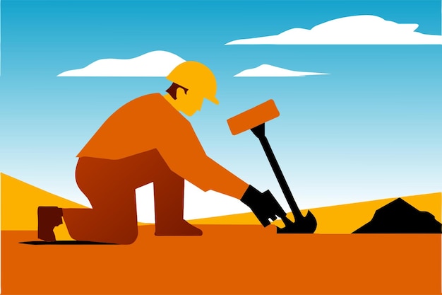 Vector a construction worker with a shovel vector illustration