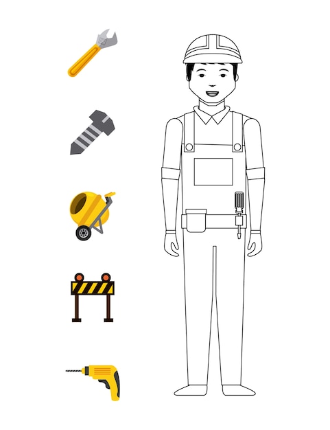 construction worker with tools around 