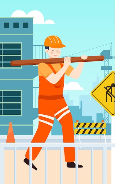 Construction workers are carrying things with the city in the background labor day vector