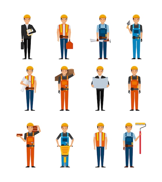 construction workers cartoon icon set 