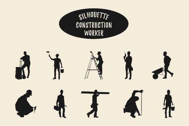 Construction workers vector silhouettes construction workers silhouettes with different tools