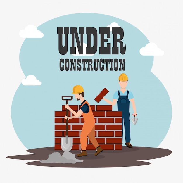 construction workers with under construction icons