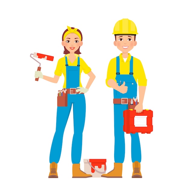 Construction workers with professional equipment