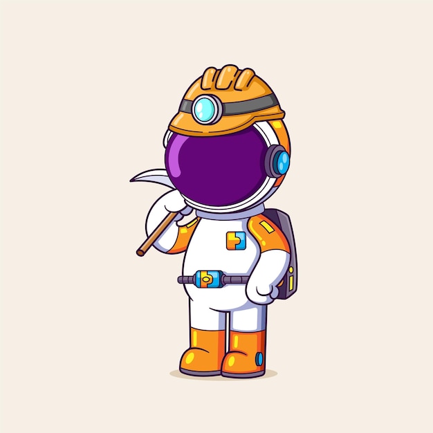 The constructor astronaut is holding the pickaxe for dig the ground