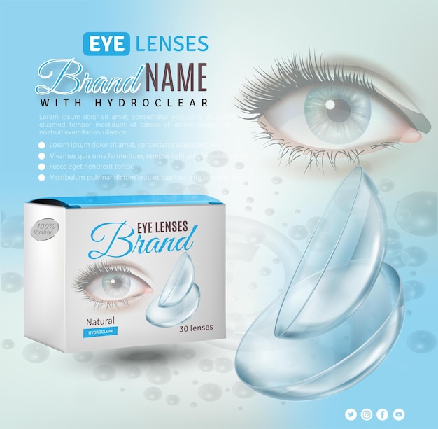 Contact lenses realistic ad template