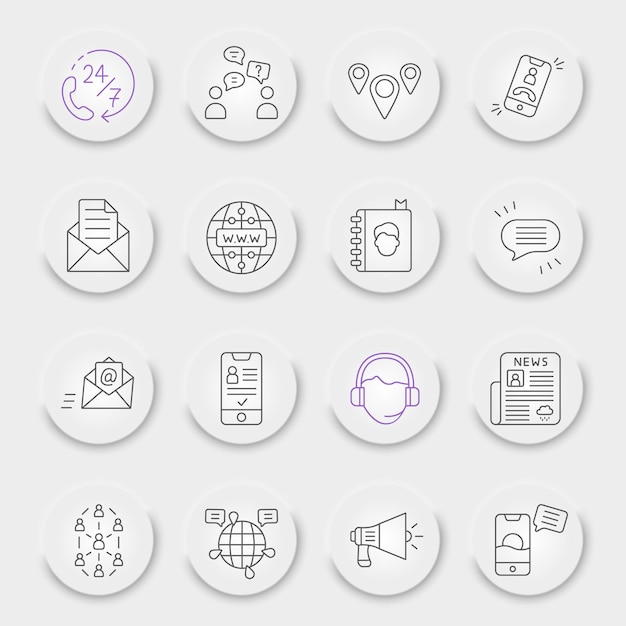 Contact line icon set