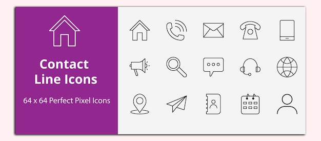 Contact Line Icons vectors set