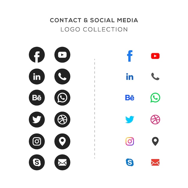 Contact and social media logos collection