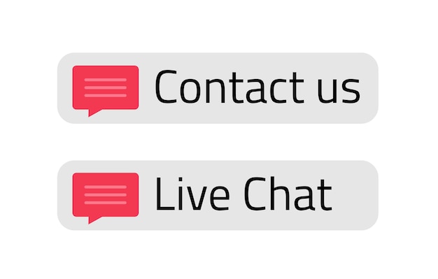 Contact us button and live chat icon banner red element isolated get in touch box for internet