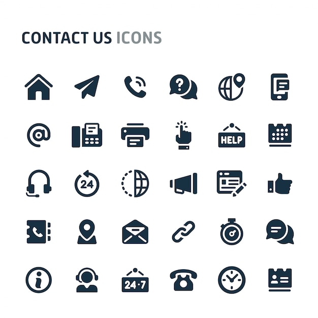 Contact Us Icon Set. Fillio Black Icon Series.