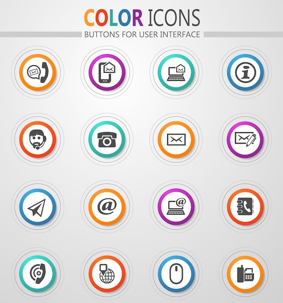 Contact us icons on round white buttons with color strokes