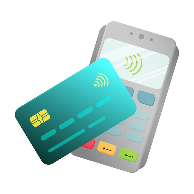 Contactless card payment via the terminal. Vector illustration.