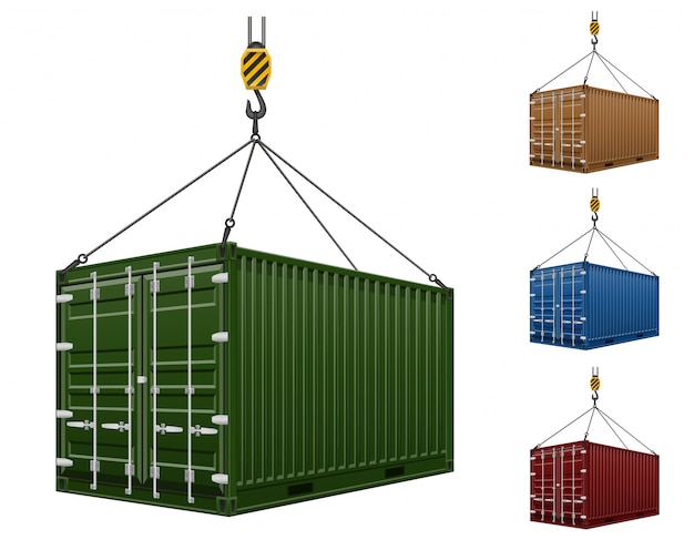 Container hanging on the hook of a crane vector illustration