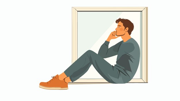 Vector contemplative man sitting in deep thought