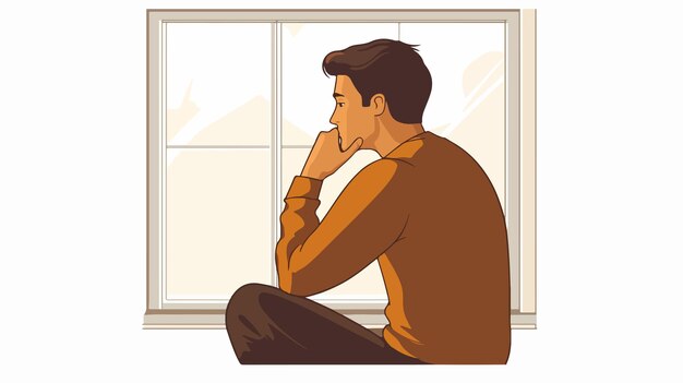 Vector contemplative man sitting in deep thought