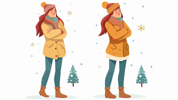 Vector contemplative woman embracing a healthy winter lifestyle