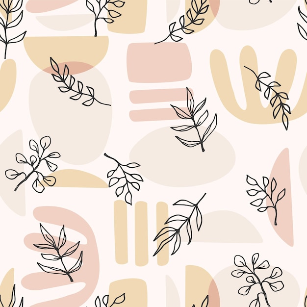 Contemporary art seamless pattern with plant branches Line art Modern design