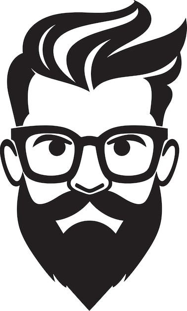 Contemporary Cool Cartoon Hipster Man Face Black Icon Sleek Stubble Black Logo Icon of Cartoon Hips