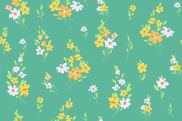 Contemporary cute floral print with natural flowers on woodland for digital wallpaper and textile in ditsy style botanical vector template