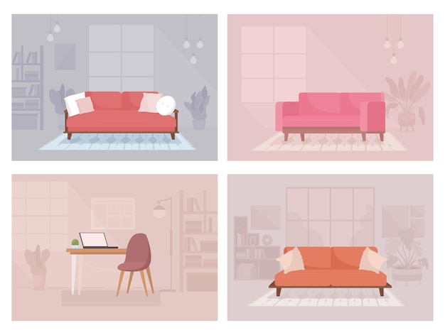 Contemporary home decor flat color vector illustration set