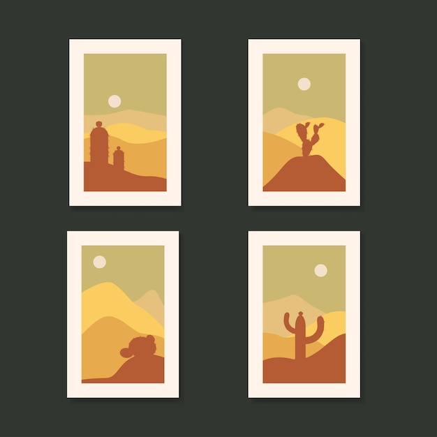 Contemporary landscape poster with cactus vector illustration