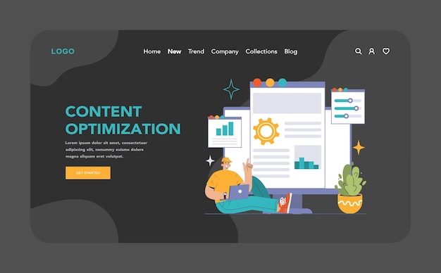 Content optimization dark or night mode web landing analyzing and improving website information