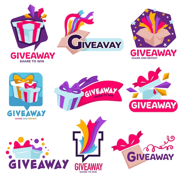 Contest for followers or subscribers, isolated giveaway banners with presents and festive confetti or ribbons. Quiz or reward for random winner, promotion of social media or products, vector