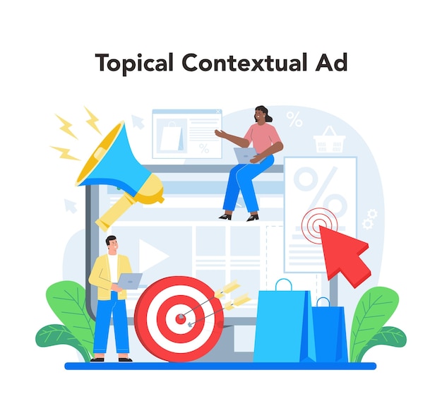 Contextual advertsing and targeting concept Marketing campaign and social network advertising Commercial advertisement and communication with customer idea Isolated flat vector illustration