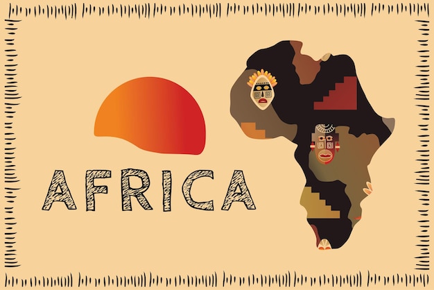 Continent Africa with patterns vector illustration Elements for design vector illustration African culture concept logo