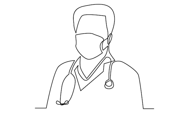 Continue line of doctor in face mask vector illustration