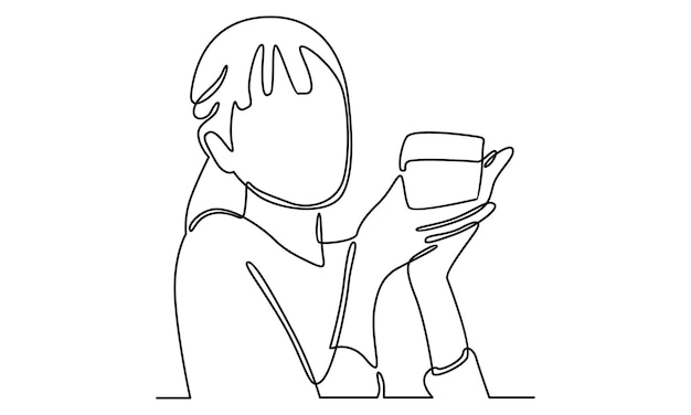 Continue line of woman holding a cup glass illustration