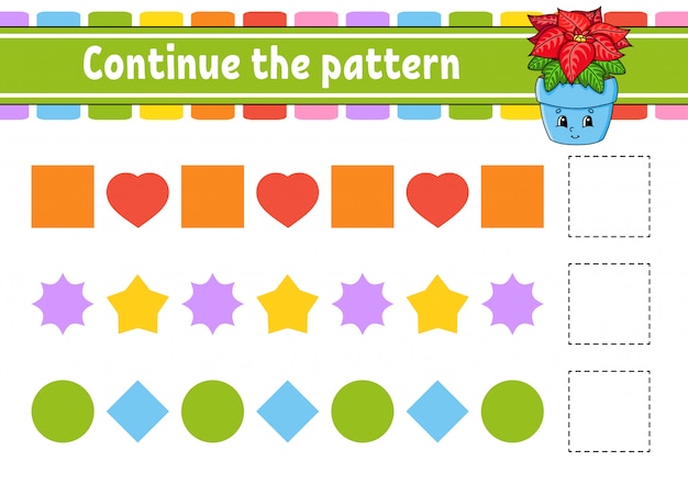 Continue the pattern. Education developing worksheet. Game for kids. Activity page.