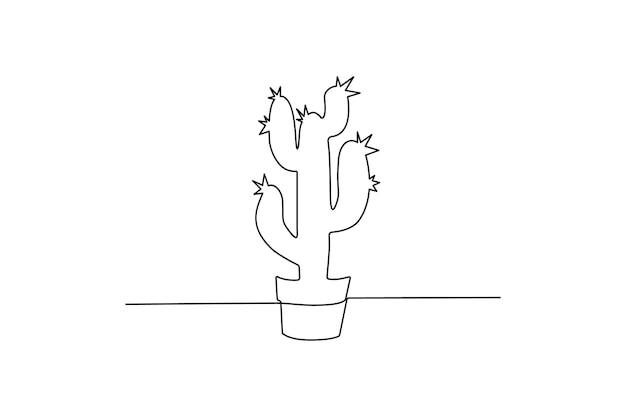 Vector continuous cactus one line vector drawing and outline style single line illustration art