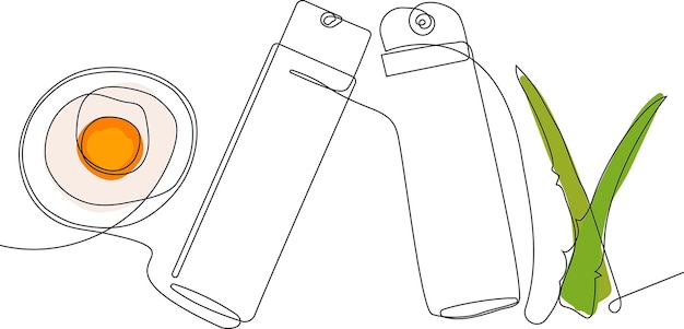 Continuous drawing of one line of bottles with oil or honey or lemon or lime juice for scrubbing