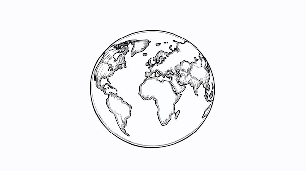 Vector continuous earth line drawing symbol with world map illustration