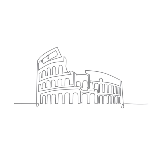 Continuous line art of Colosseum amphitheater landmark Historical iconic building in Rome Single line drawing with active stroke