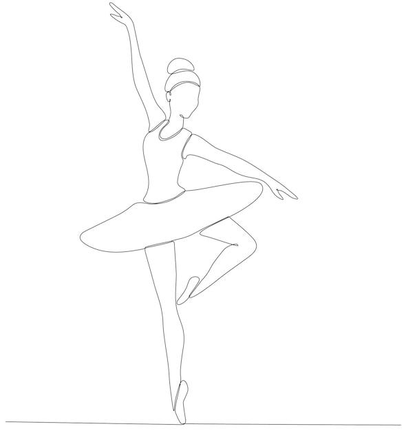 Continuous Line Art Drawing. Ballerina ballerina dancer. Vector Illustration